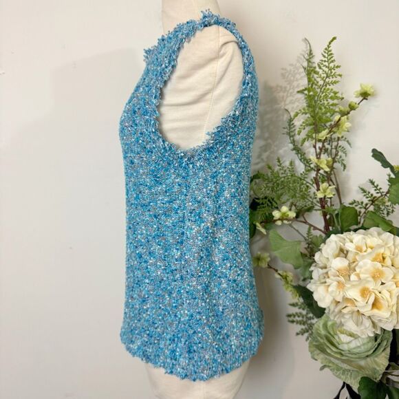 J. CREW | tweed fringe shell | medium | top | teal aqua - Picture 3 of 8